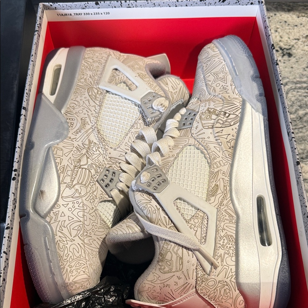 Jordan 4 Retro “30th Anniversary Laser” Stylish White and Gray Sneakers